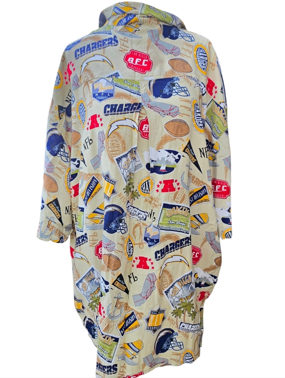 Vintage NFL San Diego Chargers Aloha Hawaiian Button Up Shirt AFC Size 2XL Men's - Picture 3 of 7
